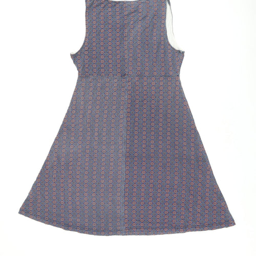 Ayacucho Womens Blue Geometric Viscose A-Line Size L V-Neck Pullover