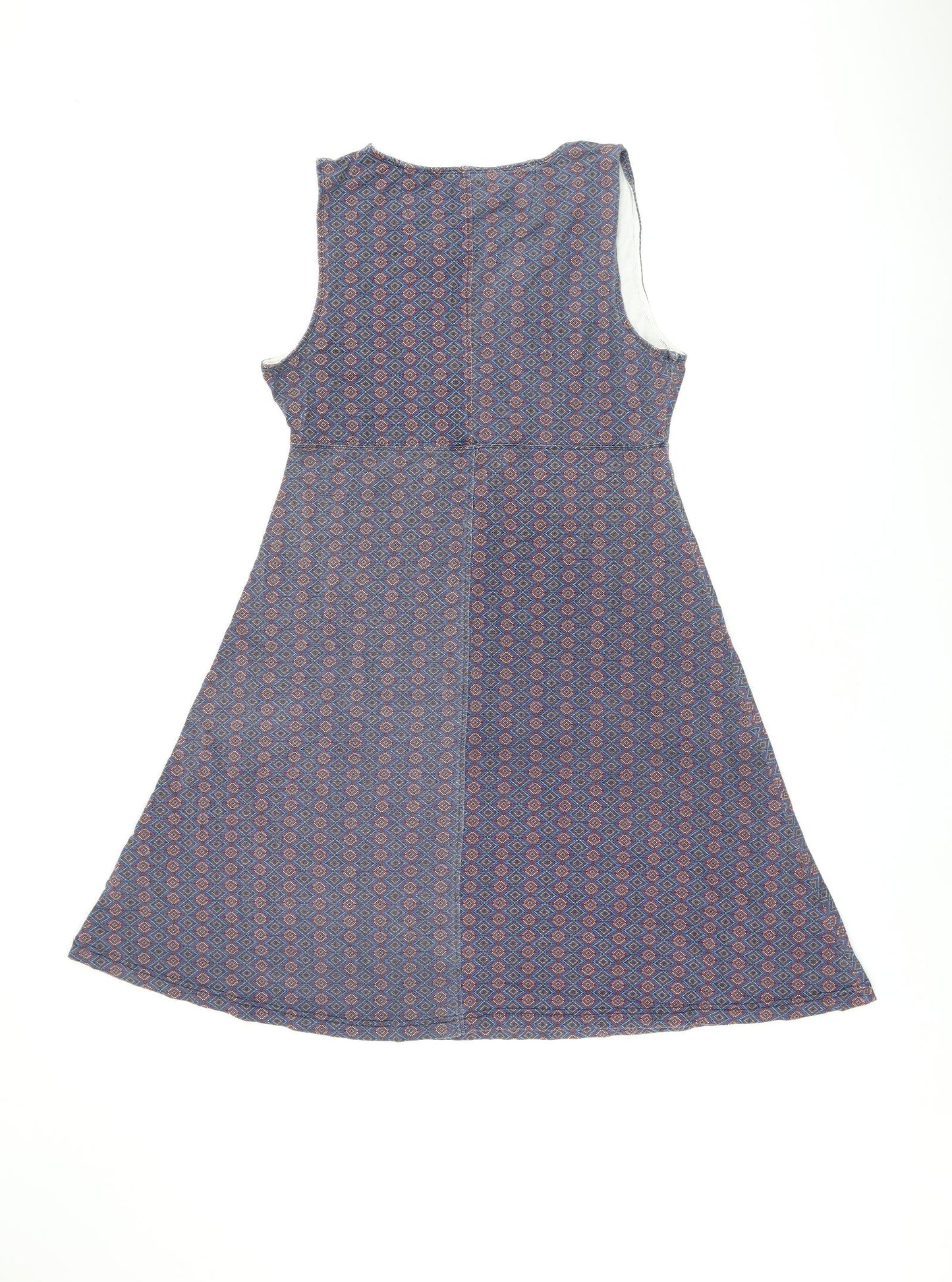 Ayacucho Womens Blue Geometric Viscose A-Line Size L V-Neck Pullover