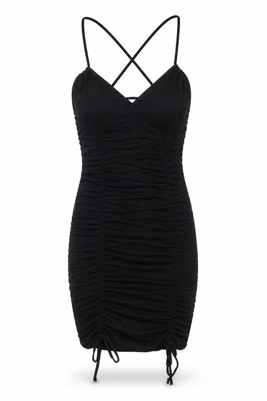 Front view of ASOS women’s black polyester bodycon, size UK 10, v-neck pullover