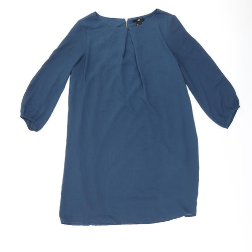 H&M Womens Blue Polyester Shift Size 6 Boat Neck Zip