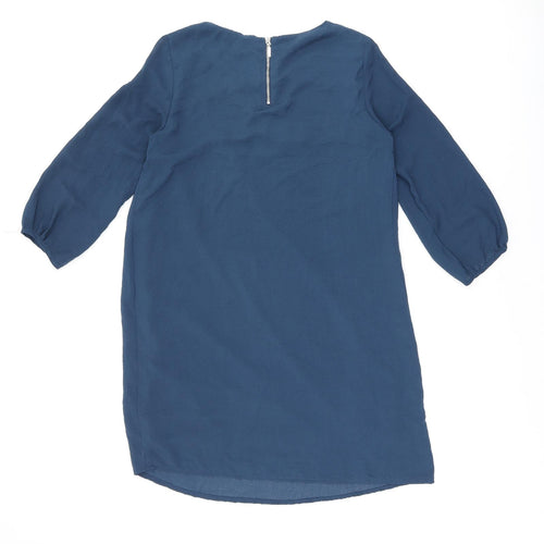 H&M Womens Blue Polyester Shift Size 6 Boat Neck Zip