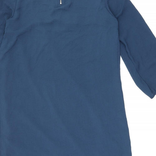 H&M Womens Blue Polyester Shift Size 6 Boat Neck Zip