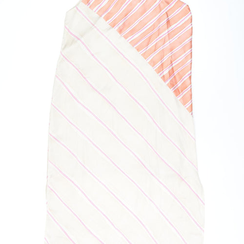 Zara Womens Beige Striped Polyester Shift Size S Round Neck Button