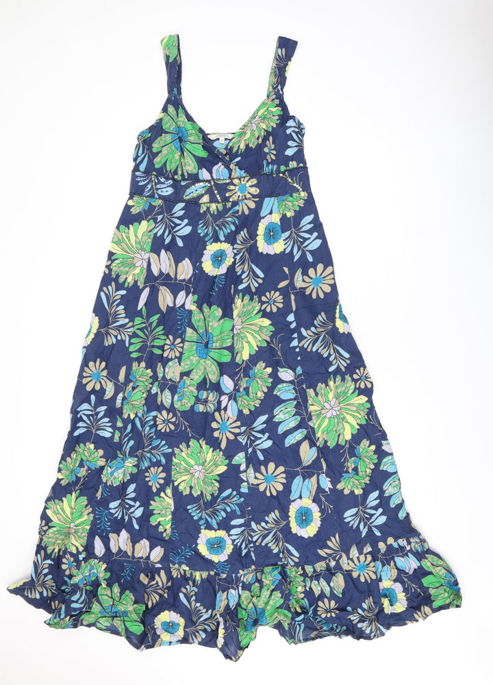 Debenhams Womens Black Floral Polyester A-Line Size 12 V-Neck Zip