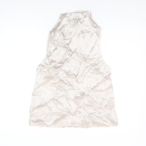 Zara Womens Silver Viscose Basic T-Shirt Size S High Neck
