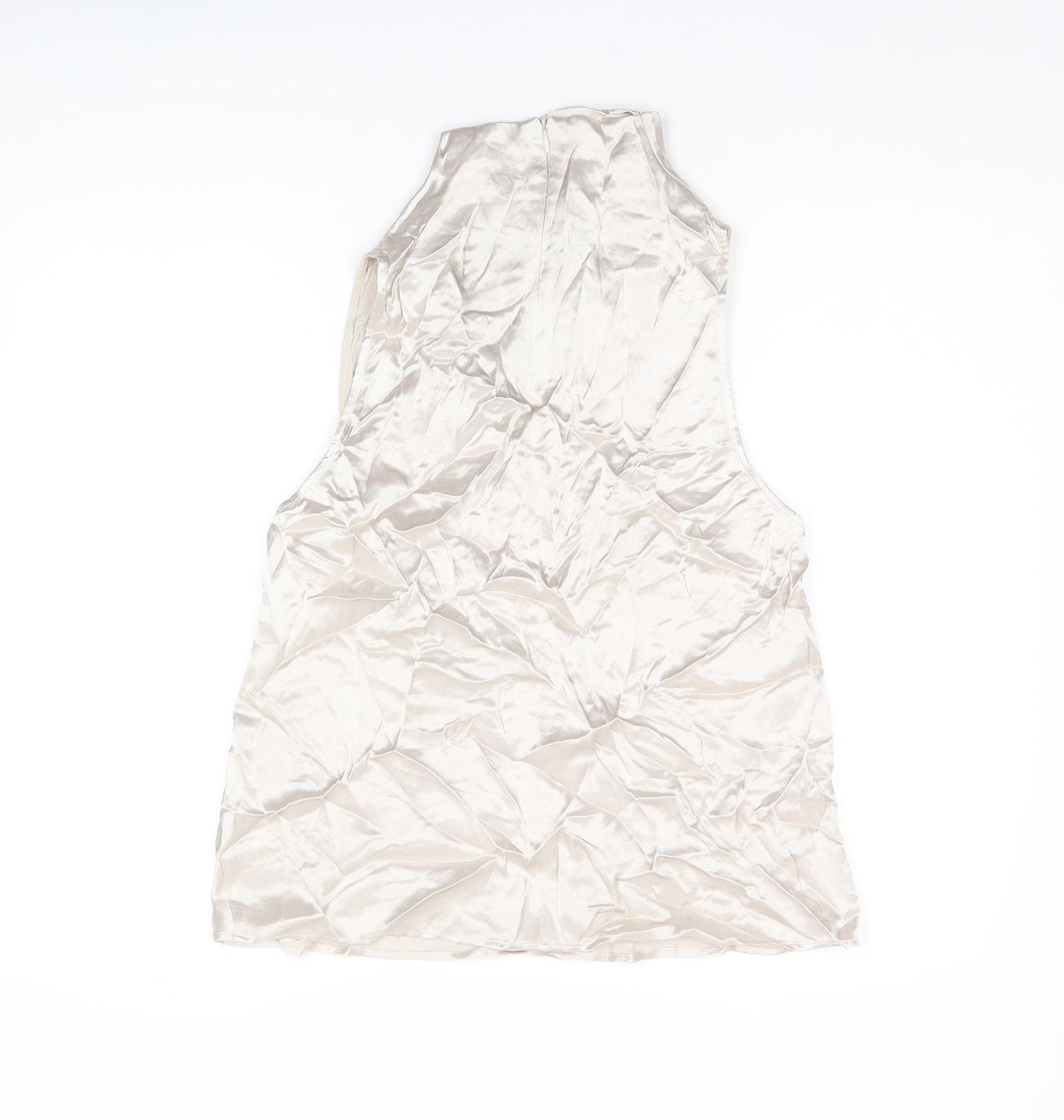 Zara Womens Silver Viscose Basic T-Shirt Size S High Neck
