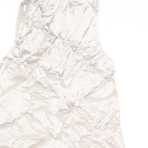 Zara Womens Silver Viscose Basic T-Shirt Size S High Neck