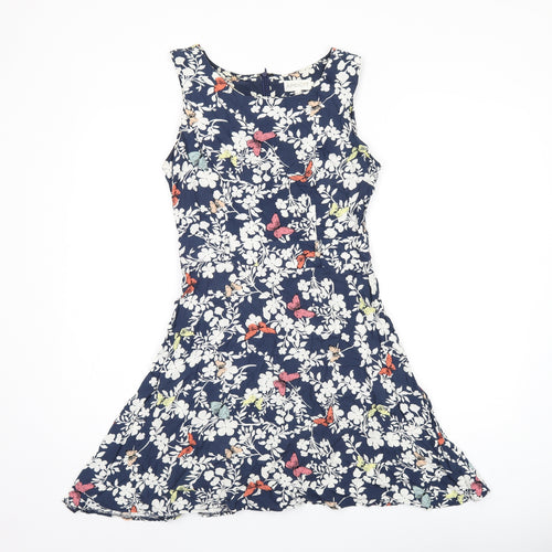 Apricot Womens Blue Floral Viscose Sheath Size 10 Boat Neck Zip - Butterfly Print