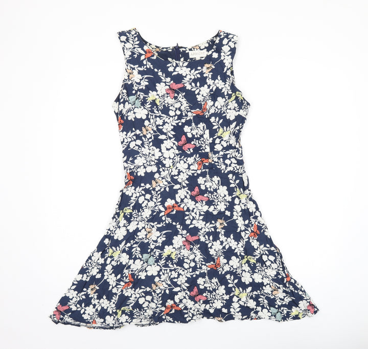Apricot Womens Blue Floral Viscose Sheath Size 10 Boat Neck Zip - Butterfly Print