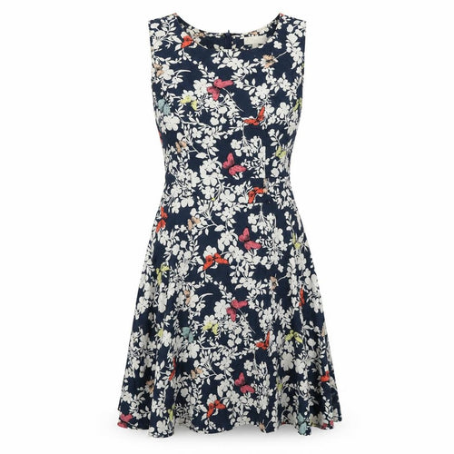 Apricot Womens Blue Floral Viscose Sheath Size 10 Boat Neck Zip - Butterfly Print
