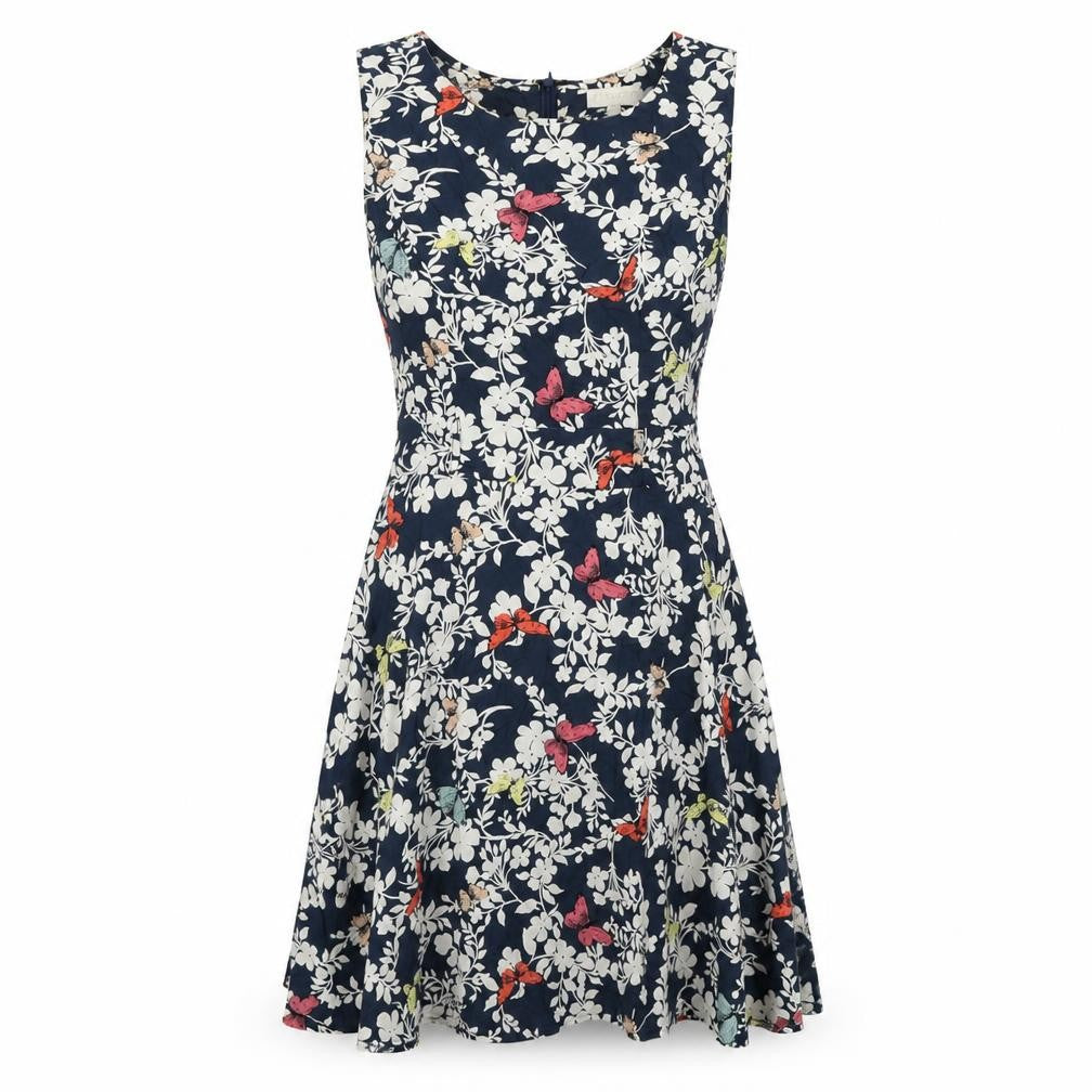 Apricot Womens Blue Floral Viscose Sheath Size 10 Boat Neck Zip - Butterfly Print