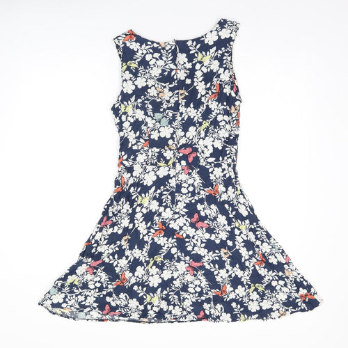 Apricot Womens Blue Floral Viscose Sheath Size 10 Boat Neck Zip - Butterfly Print