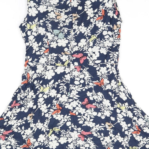 Apricot Womens Blue Floral Viscose Sheath Size 10 Boat Neck Zip - Butterfly Print