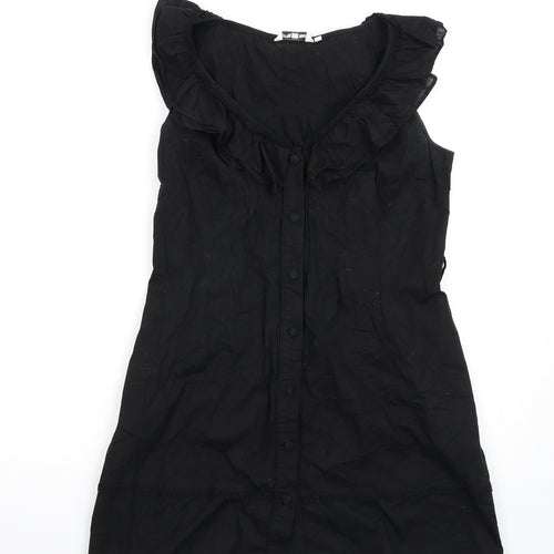 New Look Womens Black Cotton A-Line Size 14 Round Neck Button