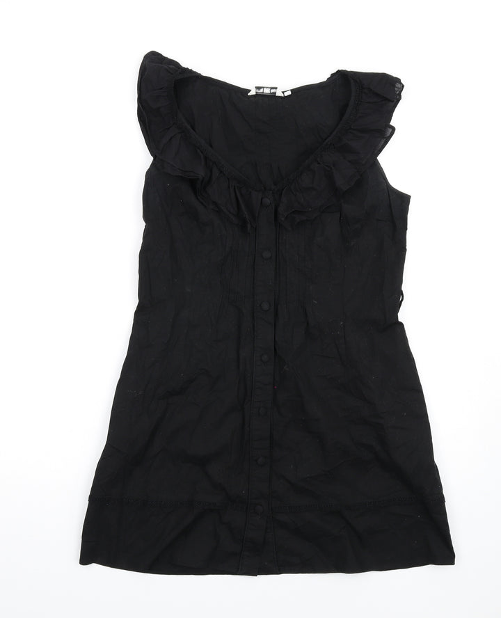 New Look Womens Black Cotton A-Line Size 14 Round Neck Button