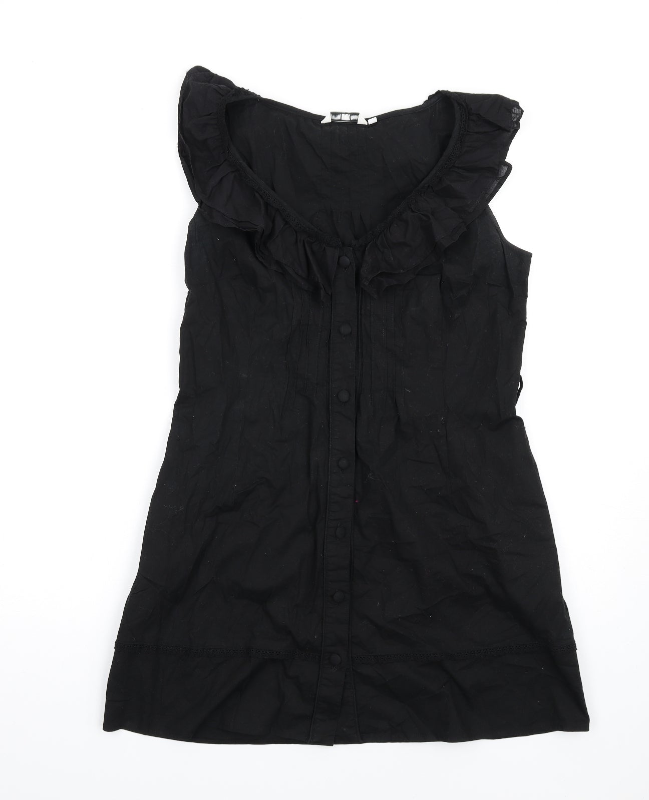 New Look Womens Black Cotton A-Line Size 14 Round Neck Button