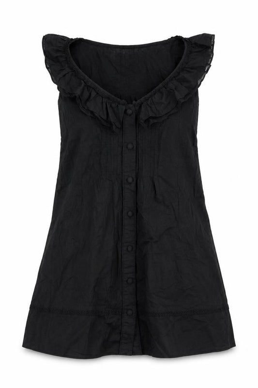 Front view of New Look women’s black cotton a-line, size UK 14, round neck button