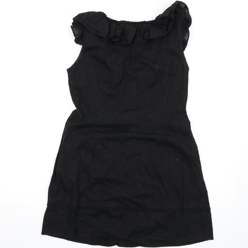 New Look Womens Black Cotton A-Line Size 14 Round Neck Button