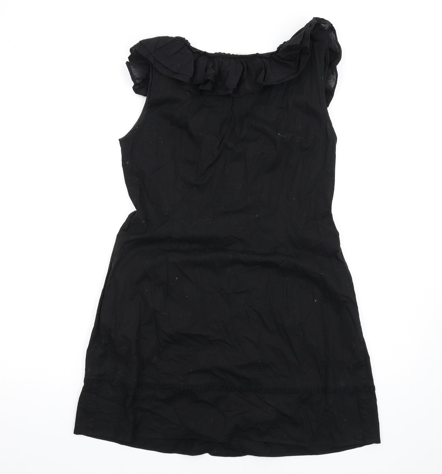 New Look Womens Black Cotton A-Line Size 14 Round Neck Button