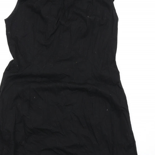 New Look Womens Black Cotton A-Line Size 14 Round Neck Button