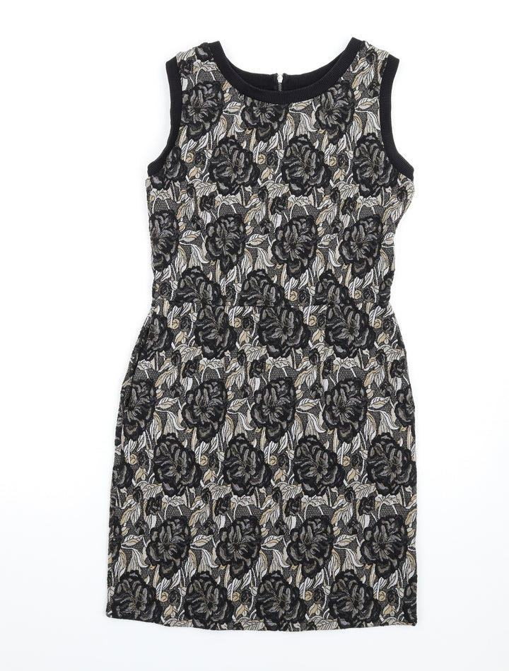 NEXT Womens Multicoloured Floral Polyester Pencil Dress Size 8 Round Neck Zip