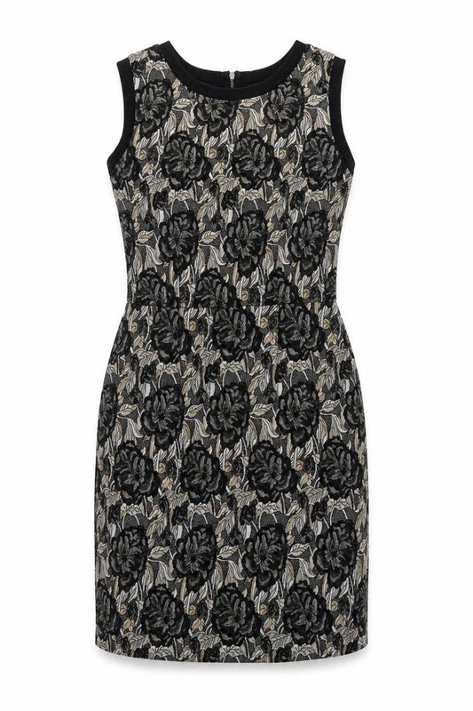 Front view of Next women’s multicoloured floral polyester pencil dress, size UK 8, round neck zip