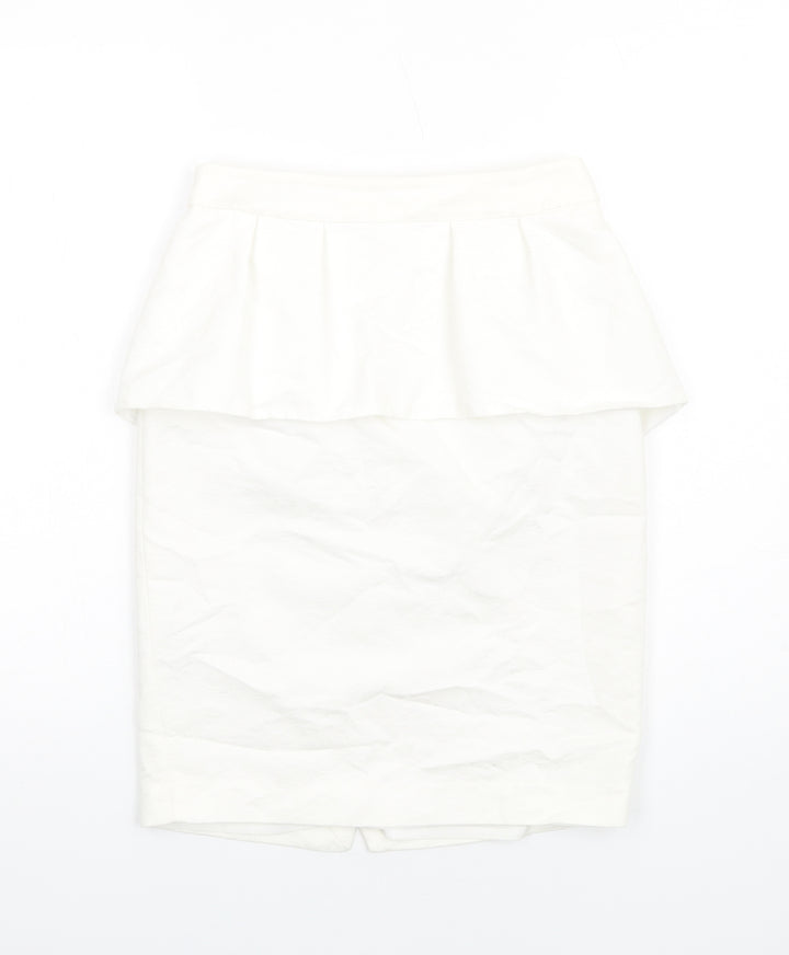 Mango Womens White Polyester Straight & Pencil Skirt Size 8 Zip - Peplum
