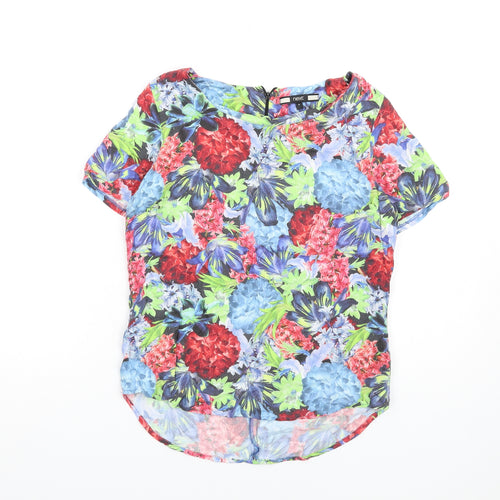 NEXT Womens Multicoloured Floral Viscose Basic T-Shirt Size 6 Round Neck