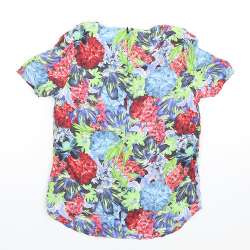 NEXT Womens Multicoloured Floral Viscose Basic T-Shirt Size 6 Round Neck