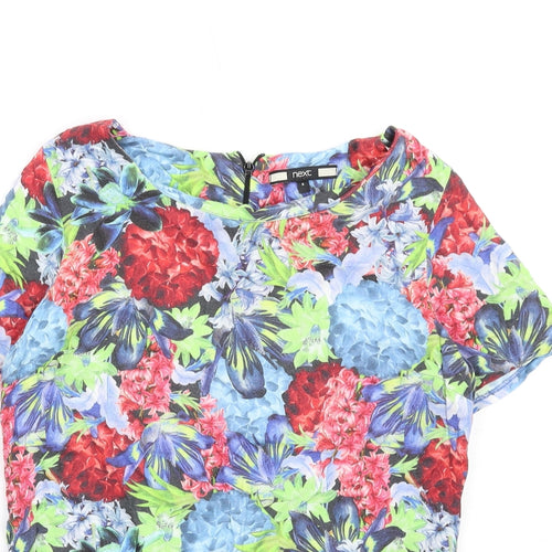 NEXT Womens Multicoloured Floral Viscose Basic T-Shirt Size 6 Round Neck
