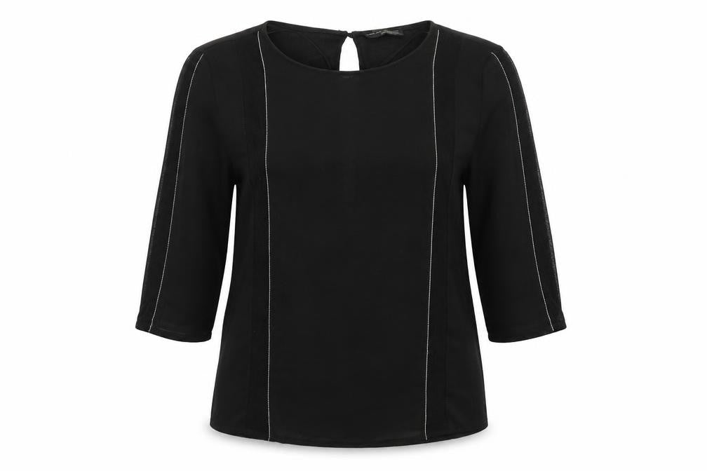 Front view of Zara women’s black viscose basic t-shirt, size S, round neck