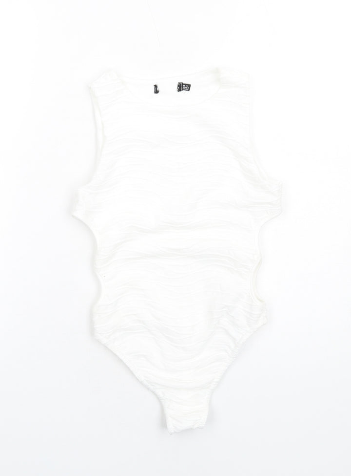 Boohoo Womens White Polyester Bodysuit One-Piece Size 4 Snap