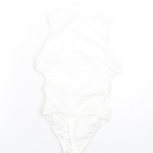Boohoo Womens White Polyester Bodysuit One-Piece Size 4 Snap