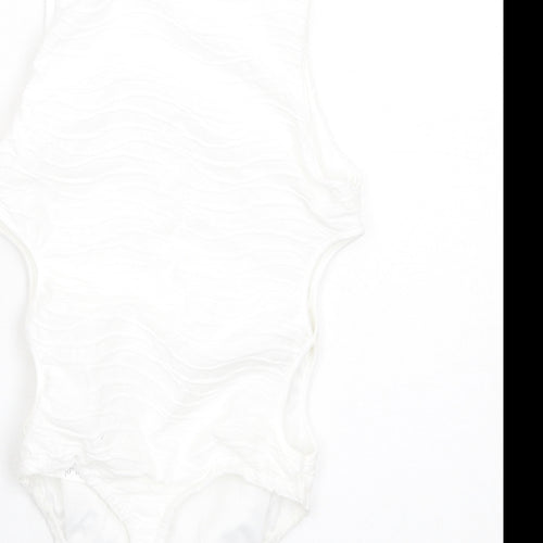 Boohoo Womens White Polyester Bodysuit One-Piece Size 4 Snap