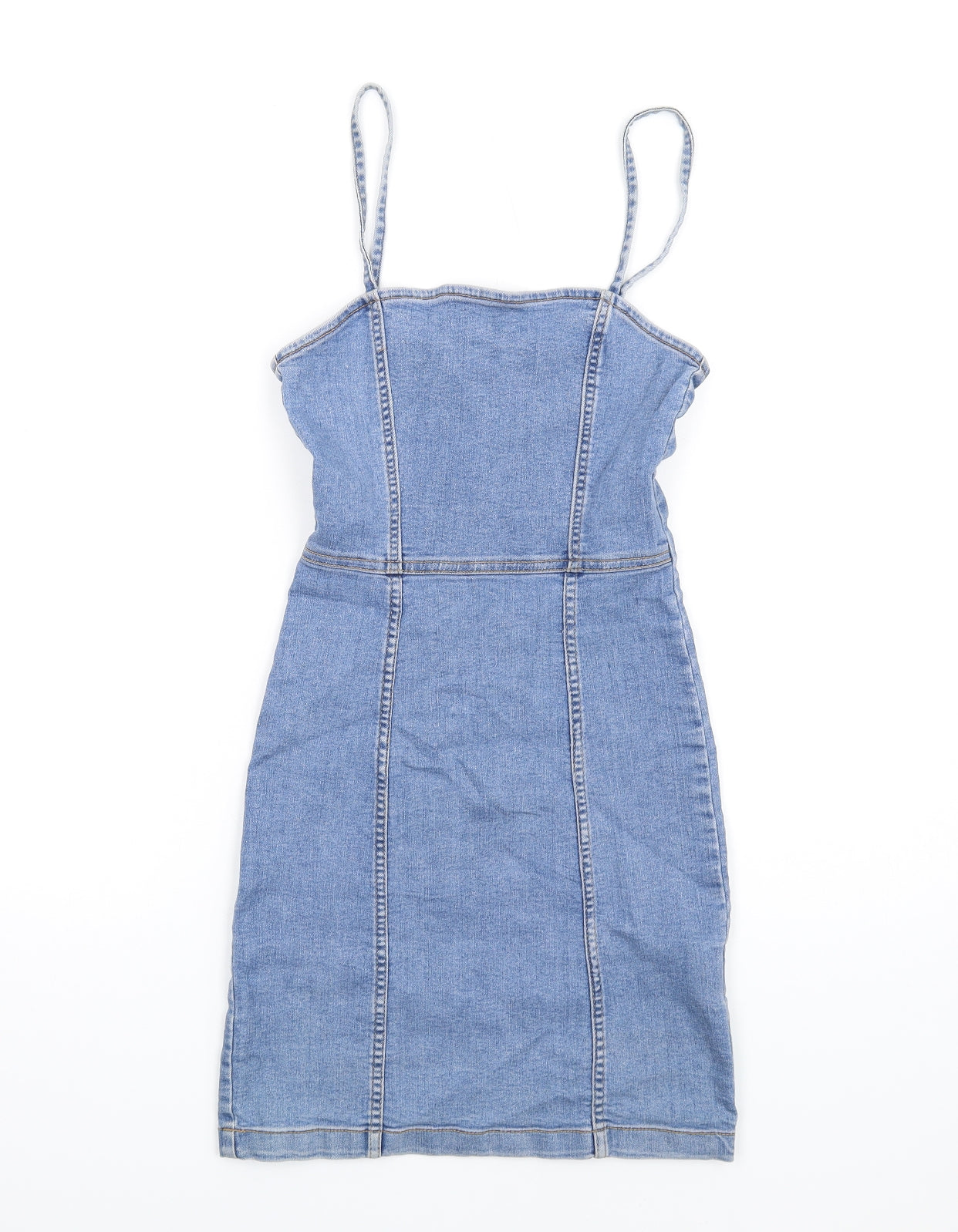 H&M Womens Blue Cotton Mini Size 6 Square Neck Zip