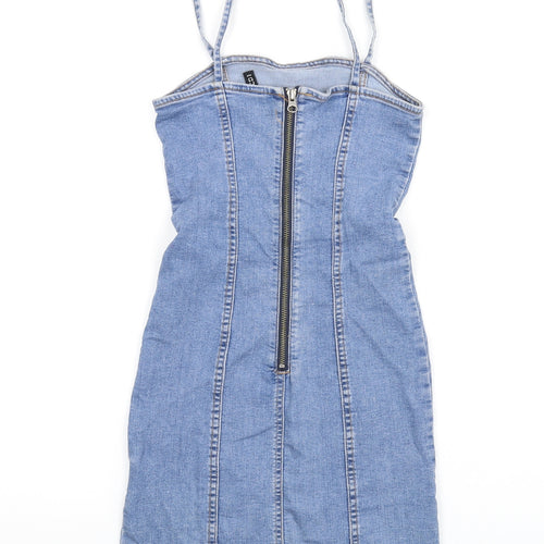 H&M Womens Blue Cotton Mini Size 6 Square Neck Zip