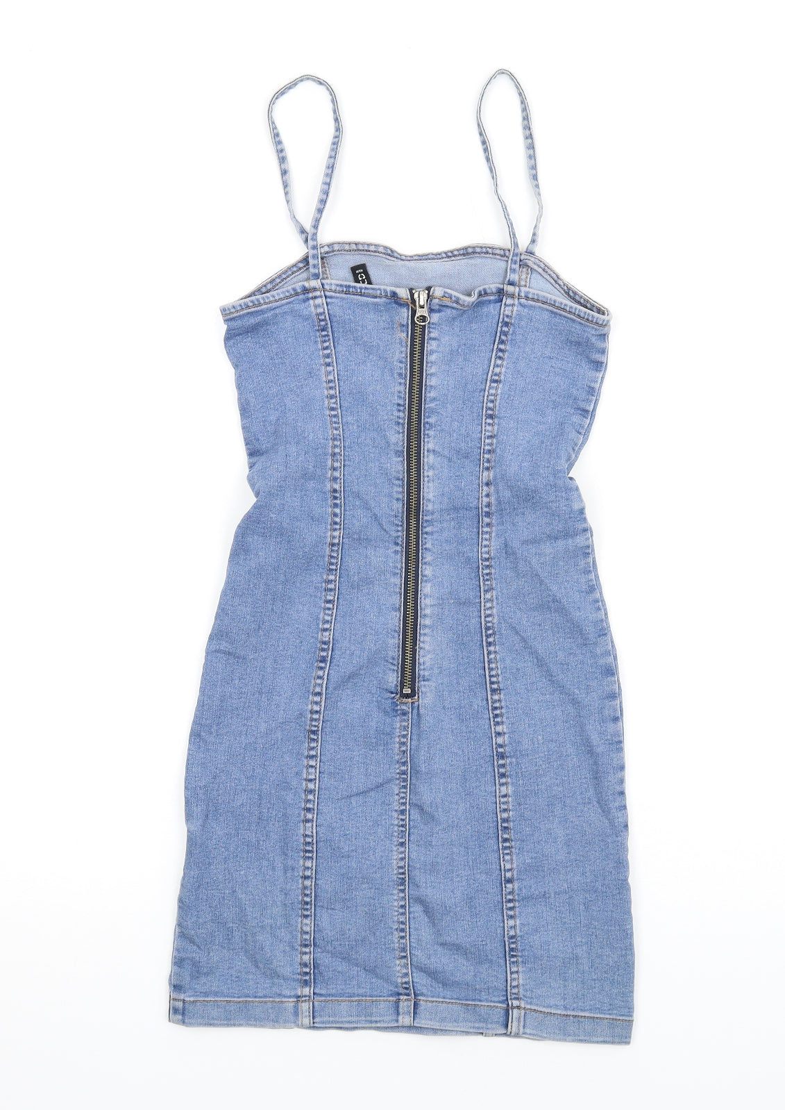 H&M Womens Blue Cotton Mini Size 6 Square Neck Zip