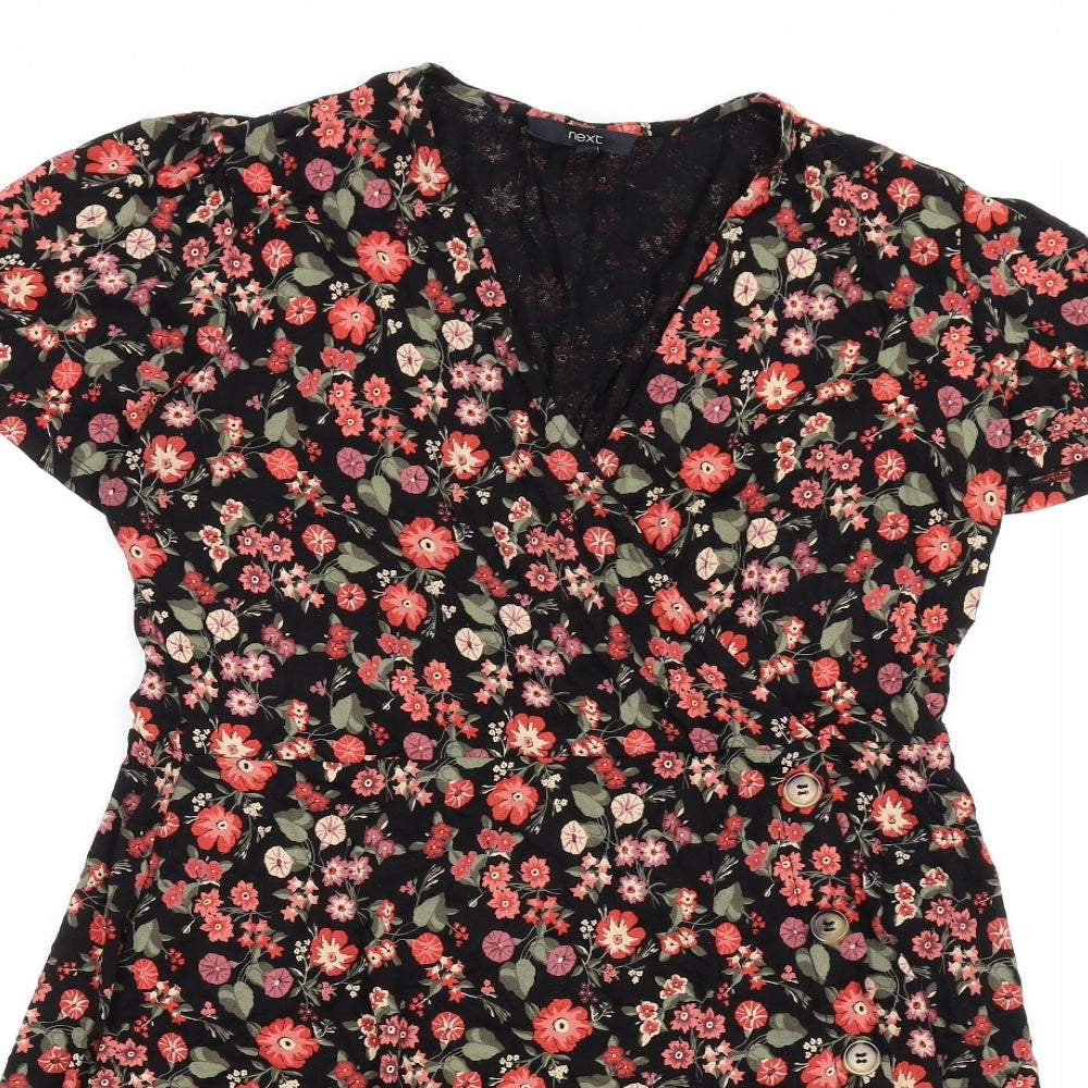 NEXT Womens Multicoloured Floral Viscose A-Line Size 18 V-Neck Pullover