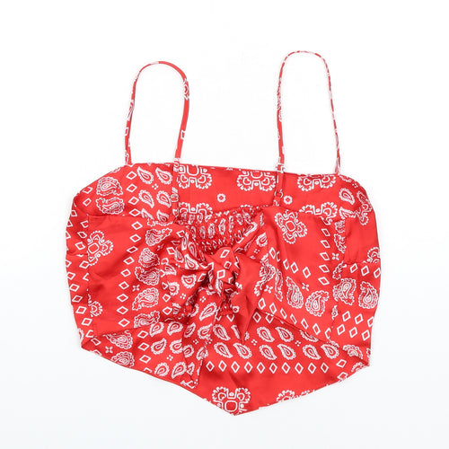 Stradivarius Womens Red Paisley Polyester Camisole T-Shirt Size L Square Neck