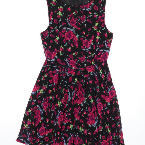 AX Paris Womens Black Floral Polyester A-Line Size 8 Round Neck Zip