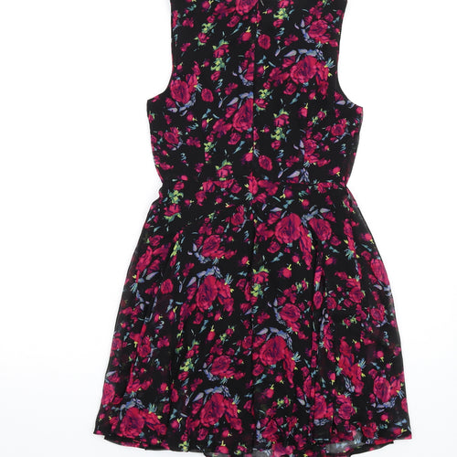 AX Paris Womens Black Floral Polyester A-Line Size 8 Round Neck Zip