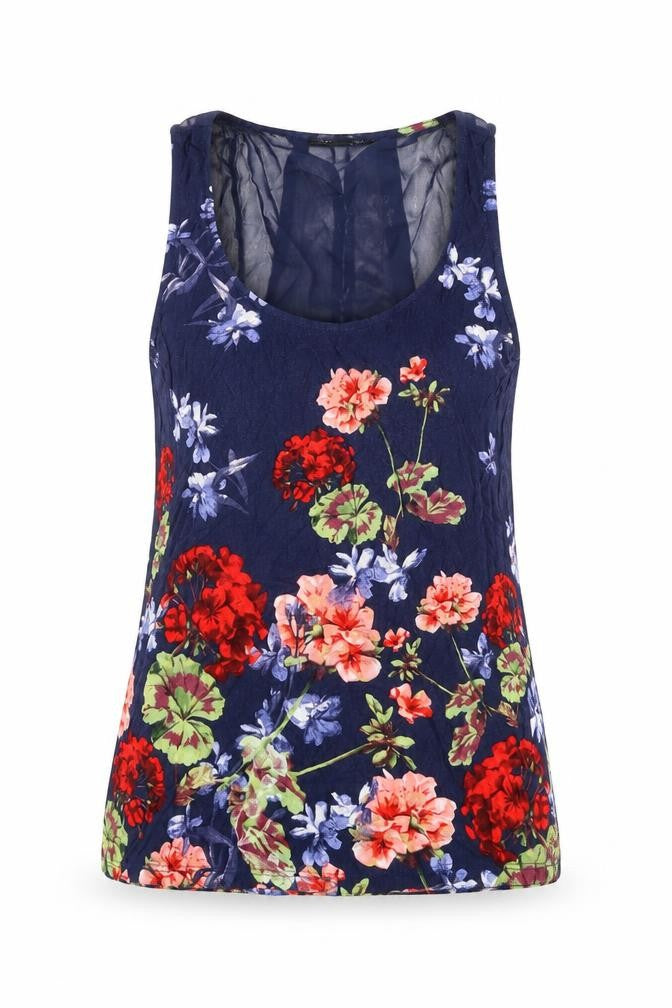 Front view of Next women’s multicoloured floral viscose basic tank, size UK 6, scoop neck