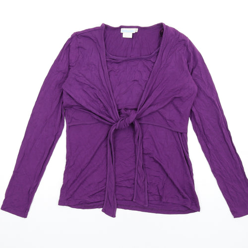 JoJo Maman Bébé Womens Purple Viscose Basic T-Shirt Size M Round Neck