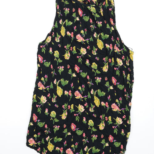 Topshop Womens Black Floral Viscose A-Line Size 10 Round Neck Pullover