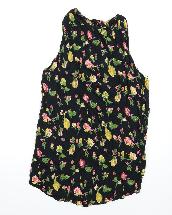 Topshop Womens Black Floral Viscose A-Line Size 10 Round Neck Pullover