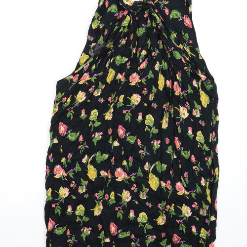 Topshop Womens Black Floral Viscose A-Line Size 10 Round Neck Pullover