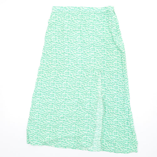 H&M Womens Green Geometric Viscose A-Line Skirt Size 10 Zip