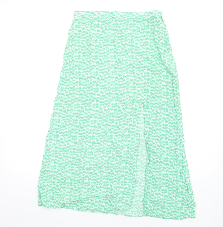 H&M Womens Green Geometric Viscose A-Line Skirt Size 10 Zip