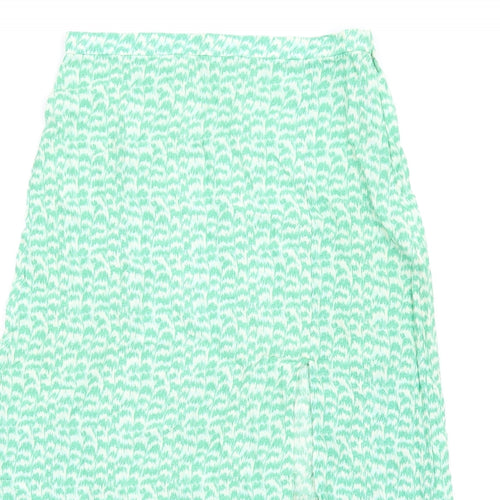 H&M Womens Green Geometric Viscose A-Line Skirt Size 10 Zip