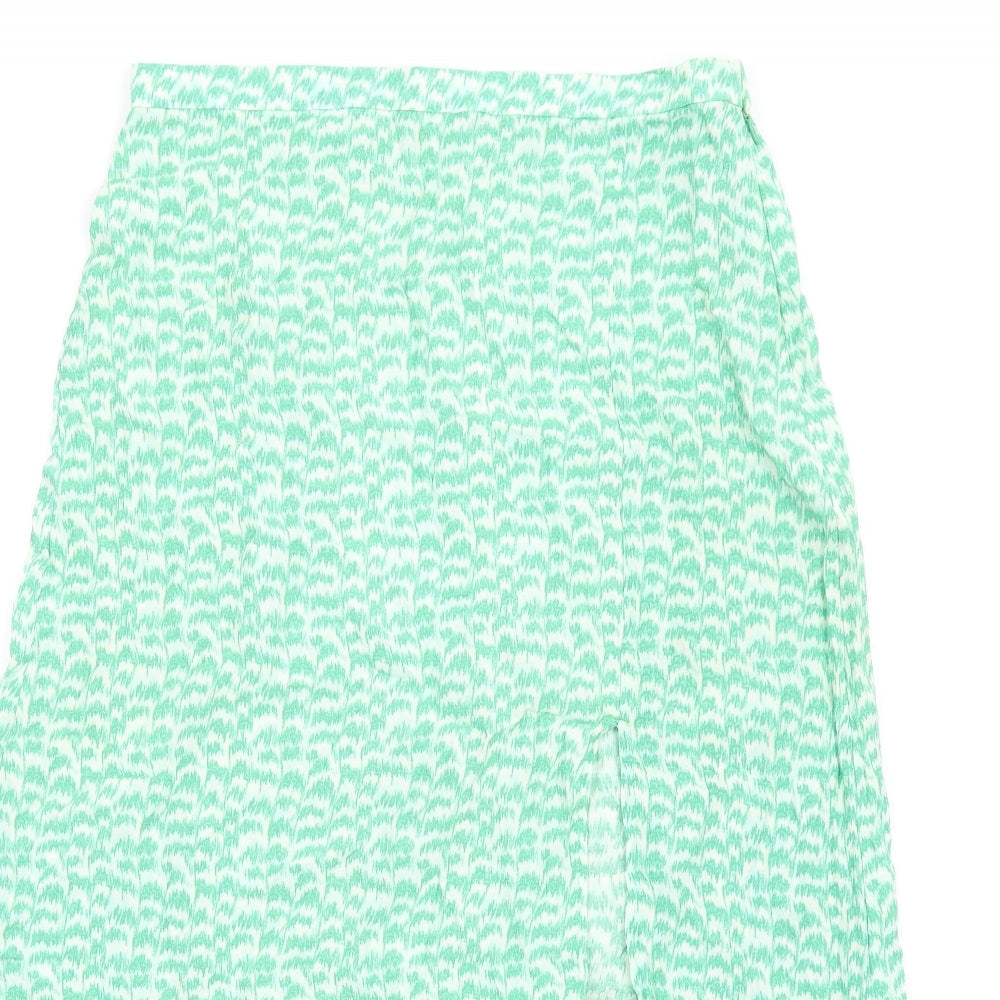 H&M Womens Green Geometric Viscose A-Line Skirt Size 10 Zip